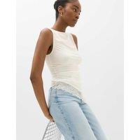 M&S Modal Rich Lace Asymmetric Sleeveless Top Light Cream