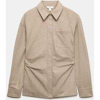 M&S Checked Collared Waisted Shirt Beige Mix