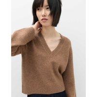 M&S V-Neck Relaxed Jumper With Wool Golden Brown