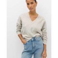 M&S V-Neck Relaxed Jumper With Wool Grey Marl
