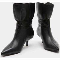 M&S Leather Buckle Ruched Kitten Heel Boots Black