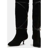 M&S Suede Buckle Wrap Knee High Boots Black