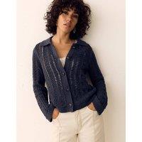 Per Una Cotton Rich Textured Collared Cardigan Dark Slate