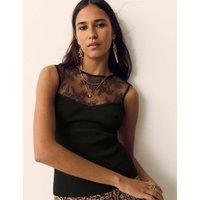 Per Una Textured Lace Detail Knitted Top Black
