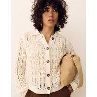 Per Una Cotton Rich Textured Collared Cardigan Ecru