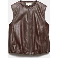 Per Una Faux Leather Bubble Hem Gilet Dark Mole