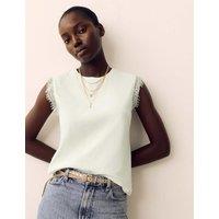 Per Una Cotton Rich Lace Trim Tank Top With Linen Ivory