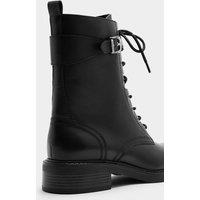 M&S Leather Biker Lace Up Ankle Boots Black