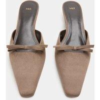 M&S Bow Detail Kitten Heel Chisel Toe Mules Dark Grey