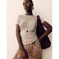 Per Una Slub Ruched Side Detail Short Sleeve Top Beige