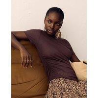Per Una Slub Ruched Side Detail Short Sleeve Top Raisin