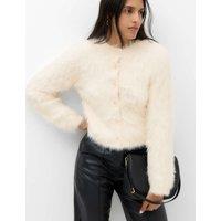 M&S Textured Button Front Slim Cropped Cardigan Light Beige