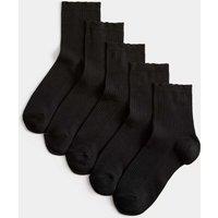M&S 5 Pack Supersoft Ribbed Quarter Socks Black