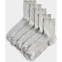 M&S 5 Pack Supersoft Ribbed Quarter Socks Grey Marl