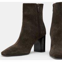 Autograph Suede Block Heel Square Toe Ankle Boots Brown