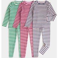M&S 3 Pack Cotton Rich Ribbed Striped Pyjama Sets (1-8 Yrs) Pink Mix