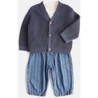 M&S 3 Piece Pure Cotton Outfit (0-5 Yrs) Navy Mix