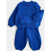 M&S 2 Piece Cotton Rich Plain Sweat Outfit (0-5 Yrs) Blue