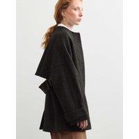 JAEGER Pure British Wool Textured Funnel Neck Coat Black Mix