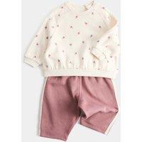M&S 2 Piece Floral Sweatshirt & Wide Leg Joggers (0-5 Yrs) Pink Mix