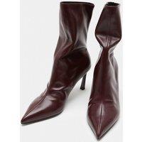 M&S Ruched Stiletto Heel Pointed Sock Boots Wine