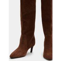 M&S Suede Kitten Heel Knee High Boots Dark Tan