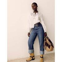 Per Una Cotton Rich Collarless Cutwork Blouse Soft White