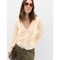 M&S Lace V-Neck Ruffle Top Ivory