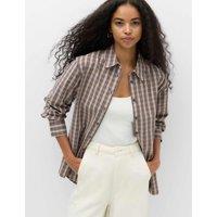 M&S Pure Cotton Checked Shirt Brown Mix