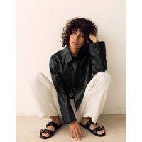 Per Una Leather Collared Short Neat Jacket Black