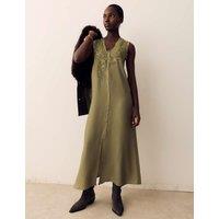 Per Una Satin Embroidered Midi Slip Dress Sage