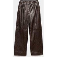Per Una Leather Pintuck Straight Leg Trousers Brown
