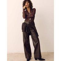 Per Una Leather Pintuck Straight Leg Trousers Brown
