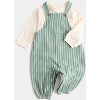 M&S 2 Piece Pure Cotton Jersey Dungarees Outfit (0-3 Yrs) Green Mix