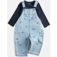 M&S Pure Cotton Embroidered Denim Dungaree Outfit (0-3 Yrs) Denim Mix