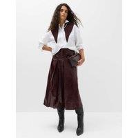 M&S Faux Leather Textured Midi A-Line Skirt Aubergine