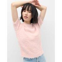 M&S Textured Crew Neck Slim Fit Knitted Top Pale Pink