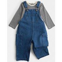 M&S 2 Piece Denim Dungaree Outfit (0-3 Yrs) Denim Mix