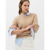 M&S Textured Crew Neck Jumper Medium Beige