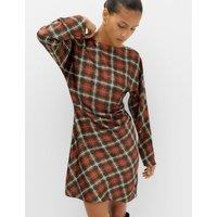 M&S Checked Ruched Long Sleeve Mini Waisted Dress Black Mix