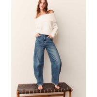 Per Una High Waisted Curved Seam Barrel Leg Jeans Indigo Mix