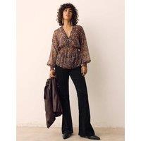 Per Una Cotton Rich Cord Pintuck Flared Jeans Navy