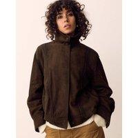 Per Una Suede Funnel Neck Short Jacket Brown