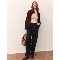 Per Una Cotton Rich Pleated High Waisted Barrel Jeans Dark Indigo