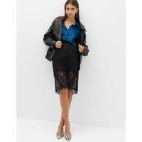 M&S Cotton Blend Lace Knee Length Pencil Skirt Black