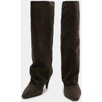 M&S Suede Ruched Stiletto Heel Knee High Boots Brown