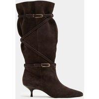 M&S Suede Buckle Wrap Knee High Boots Brown
