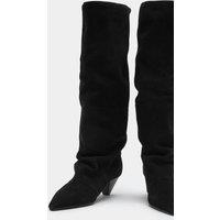 M&S Suede Slouchy Kitten Heel Knee High Boots Black