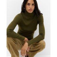 M&S Funnel Neck Fitted Knitted Top Dark Olive