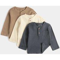M&S 3 Pack Pure Cotton Grandad Tops (0-5 Yrs) Brown Mix
